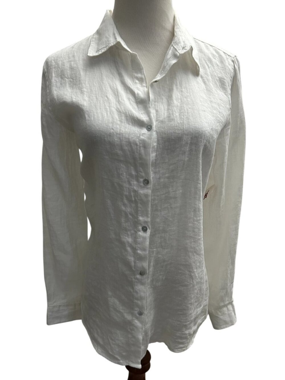 TAHARI  Women's Size S 100% Linen Button Front Shirt Long Roll-Up Sleeves NWT